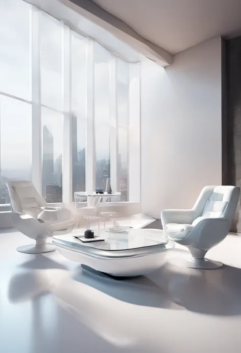 table, 2 armchair, futuristic, minimalist, studio photo, cgi, 8k