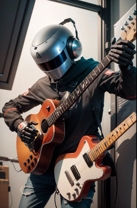 Robot playing guitar vectorize