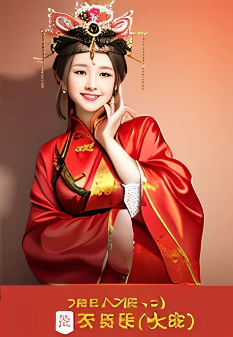 Smiling woman in cheongsam with crown on head