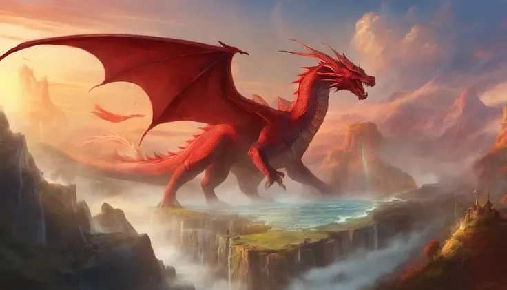 Red dragon painting in the sky, voando sobre um mar revolto, epic fantasy art, epic fantasy game art, d & D Arte Digital Fantasia, Epic Fantasy Digital Art Style, Dungeons and Dragons Arte de fantasia, d & d fantasy art, epic fantasy painting, d & d fantas...