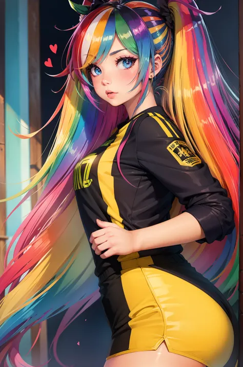 Menina anime, uniforme de futebol, rainbow hair