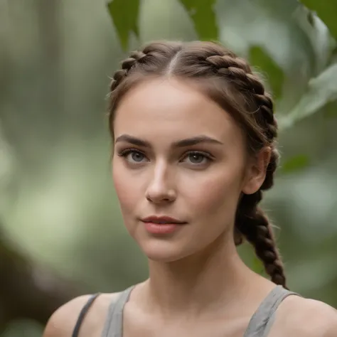 Carla Caruso, Beautiful woman, braided bun, cabelos ruivos brilhantes, usando uma langerie  na cor azul, explorando a selva::1 no estilo de Tomb Raider::1 - @Christian Heidorn (Relaxed)
imagem