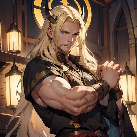 Viking King. Beautiful Blonde Long Hair