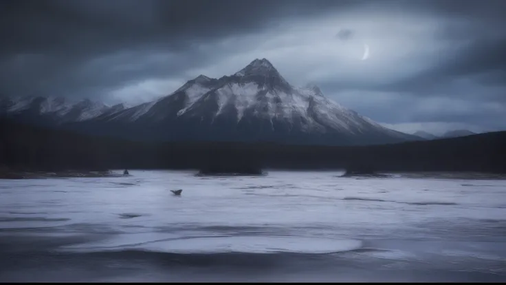 Many large black dark mountains in the background, dense red mist infront of the mountains, beautiful purple night sky with many stars and looks like a galaxy, zoomed out, high resolution, 8k