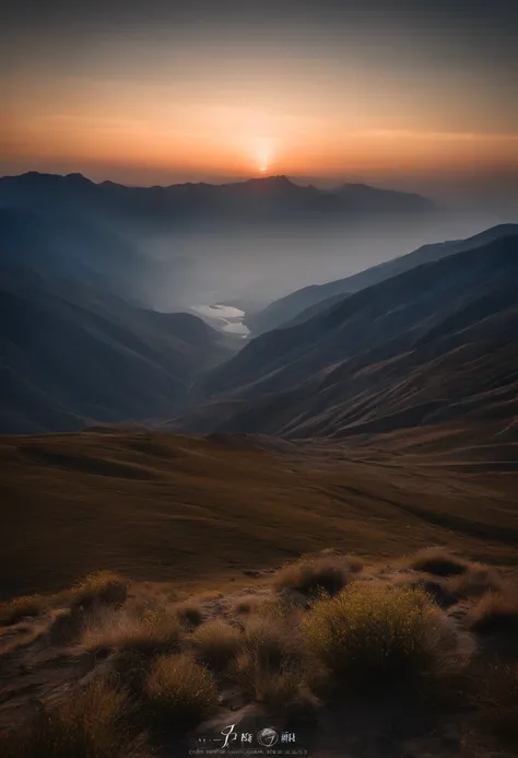 Magnificent view，Sunrise dawn，Qinghai Heidu Mountain landscape photography，Pale sunrise, Vast northwest，（Qinghai Heidu Mountain landform），mountain ranges。lakes，Odd Peak，Boulder cliffs，desolated，Aloneness,Cold, foggy sky，Not dazzling morning sun，Nightmare v...