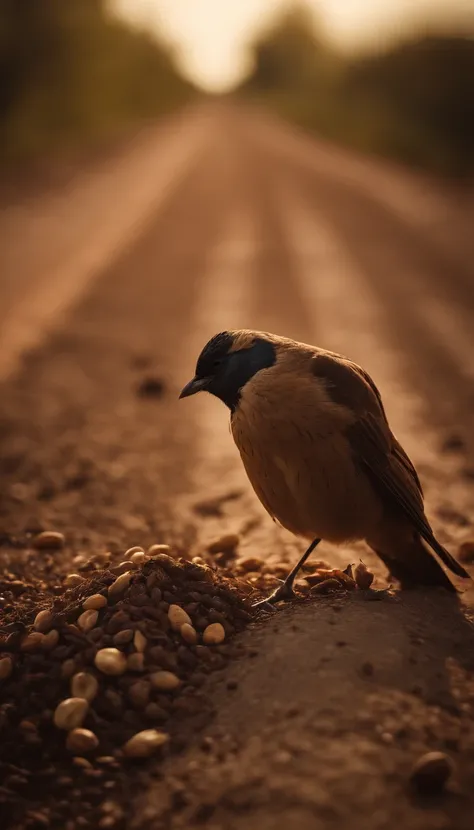 birds eating the seeds on the side of the dirt road