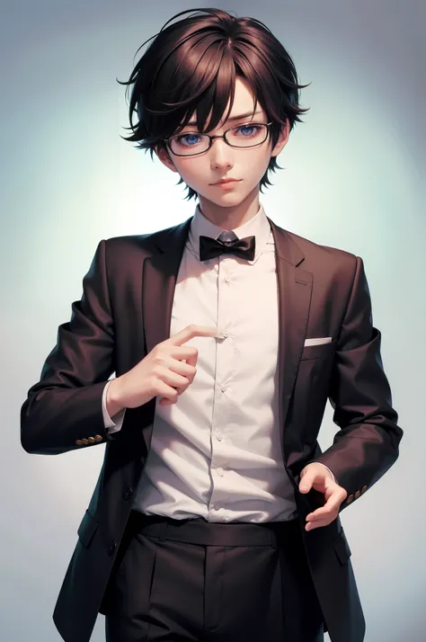 Anime boy looking at the camera with glasses and tie, inspired by Okumura Togyu, anime moe art style, 2 d anime style, Tall anime guy with blue eyes, inspirado em Okumura Masanobu, Anime boy, young anime man, made with anime painter studio, [[[[grinning ev...