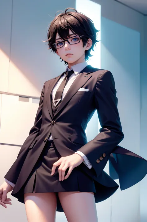 Anime boy looking at the camera with glasses and tie, inspired by Okumura Togyu, anime moe art style, 2 d anime style, Tall anime guy with blue eyes, inspirado em Okumura Masanobu, Anime boy, young anime man, made with anime painter studio, [[[[grinning ev...