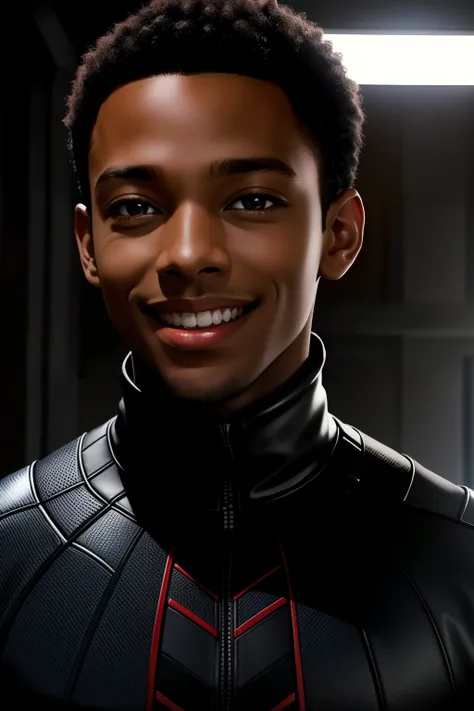 MATHYS TEL as Miles Morales good realistic lighting 4k photo, sorrindo