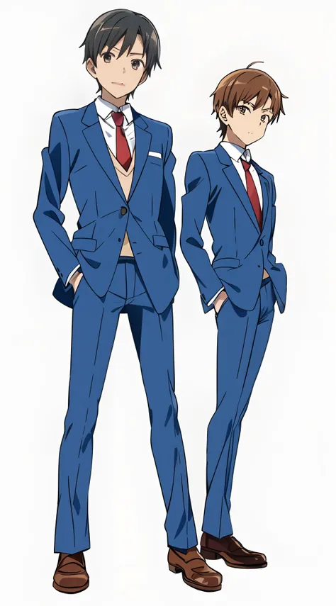 An anime of a man in a suit and tie with a hat, inspirado em Sadamichi Hirasawa, Estilo anime", inspirado em Unichi Hiratsuka, single character full body, Makoto Shinkai, de terno, corpo inteiro!, em um terno estrito, Nice anime pose, com uma pose cool, he...