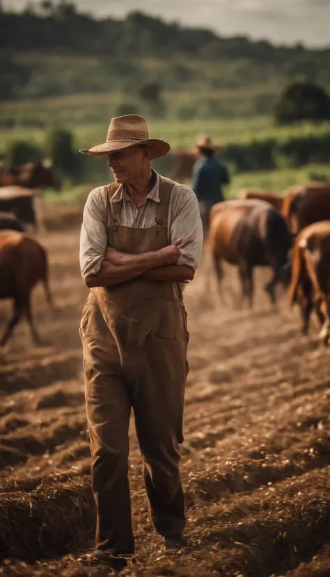 um agricultor jogando poucas sementes no campo