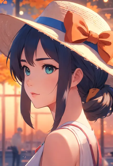 Close-up of a woman in a hat and dress, Digital illustration style, Digital Illustration Portrait, Trends in Artstration, in the art style of bowater, detailed portrait of anime girl, digital anime illustration, Painted in the style of Artgerm, Portrait of...