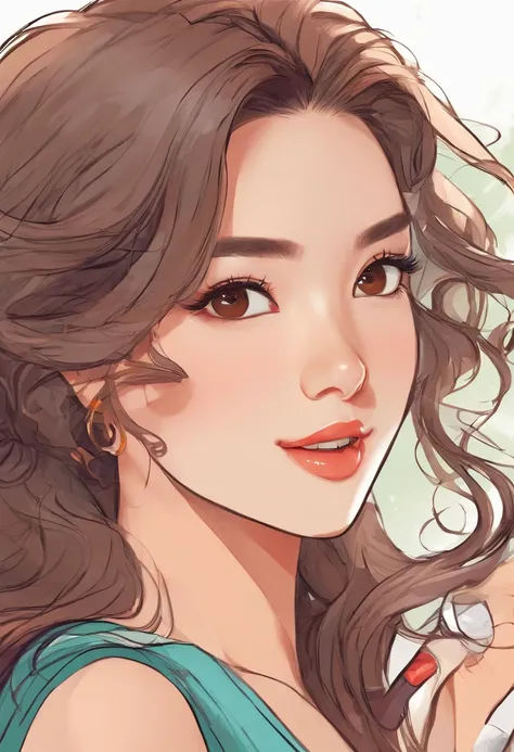 Cartoon image of a woman with permed hair, Super pretty 20 year old Korean girl, Cartoon style illustration, Cartoon Art Style, Cartoon Art Style, Digital illustration style, Highly detailed character design, cute detailed digital art, beautiful digital il...