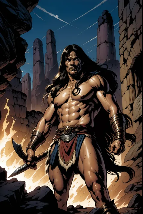 uma foto de um grupo de pessoas no topo de uma colina, barbarous, Conan, barbarian class, Conan, the Barbarian, Marcos Silvestri, barbarian celebrate his birthday, Marcos Schultz, Como ilustrado em Top Cow Comics, quadrinhos de fantasia, inspirado em Clyde...