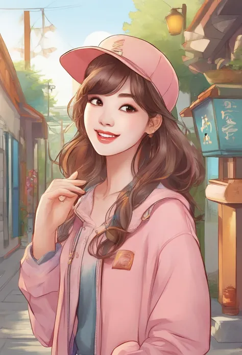 Super pretty 20 year old Korean girl,happy face,entire body, Cartoon style illustration, Cartoon Art Style, Cartoon Art Style, Digital illustration style, Highly detailed character design, cute detailed digital art, beautiful digital illustration, high qua...