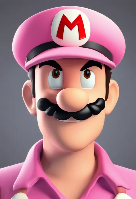 There is a cartoon picture of a man in a pink hat, portrait of mario, nintendo game art, portrait of super mario, fan artwork of mario, video game fanart, super mario portrait, video game digital art, high detailed official artwork, mario, inspired by Mari...