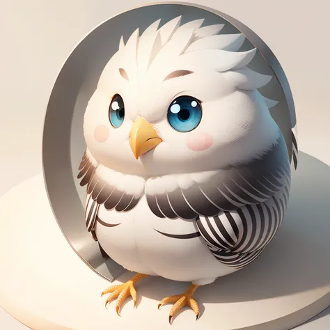 Striped、One bird、birdie、Birds with white whole body、round head、Round body、Round character design、illustratio、friendly、adorable eyes、fluffy plumage