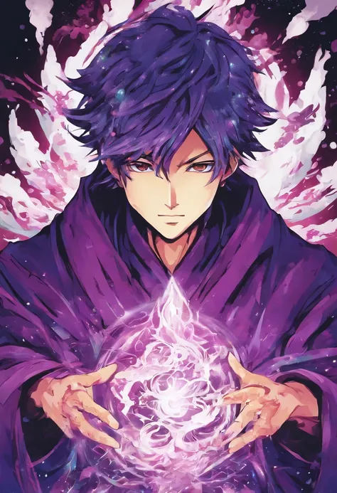 Sorcerer, Purple magic emanating from your body,Fire and water magic in his hands