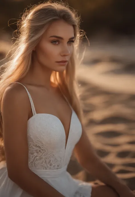 RAW, analog, Nikon Z 85mm,((best quality)), ((masterpiece)), ((realistic)),far fromthe camera image, gorgeous russian woman, blond, 18 year old, posing in a beach, wearing lingerie petite huge ass, serious , ((small breasts)), intricate details, highly det...