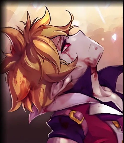 a cartoon picture of a woman with a knife and a bloody face, dio brando, handsome guy in demon slayer art, demon slayer artstyle, ezreal (league of legends, trending on devianart, by Puru, by Kanbun Master, demon slayer rui fanart, his eyes are bleeding in...