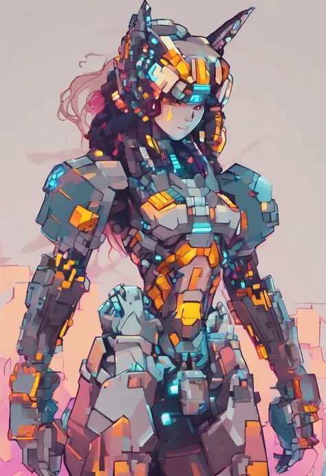 (female Protogen),cyberpunk,mechanical,glowing eyes,metallic surface,digital display,advanced technology,futuristic,neon lights,electromagnetic field,sharp edges,streamlined design,digital organism,biomechanical,mysterious atmosphere,glass visor,enhanced s...