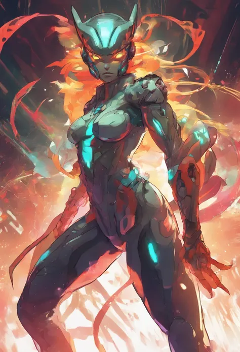 (female Protogen),cyberpunk,mechanical,glowing eyes,metallic surface,digital display,advanced technology,futuristic,neon lights,electromagnetic field,sharp edges,streamlined design,digital organism,biomechanical,mysterious atmosphere,glass visor,enhanced s...