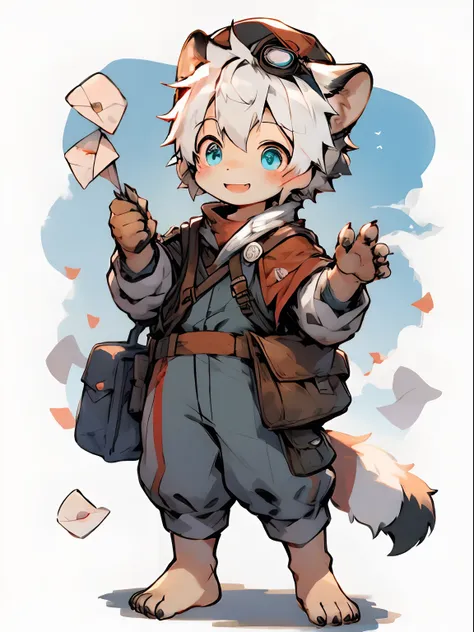 male people，shota，white color hair ，furry boy, cub, clawed paws, blue fur， adolable， standing on your feet， master masterpieces，...