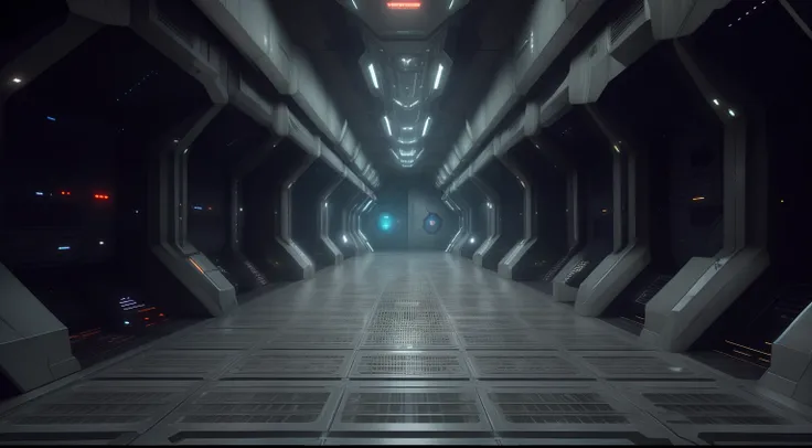 arafed corridor with metal grates and doors leading to a large space station, spaceship hallway, spaceship hallway background, scifi platform, inside a futuristic army base, haunted spaceship hallway, interior of an alien spaceship, spaceship hangar, insid...