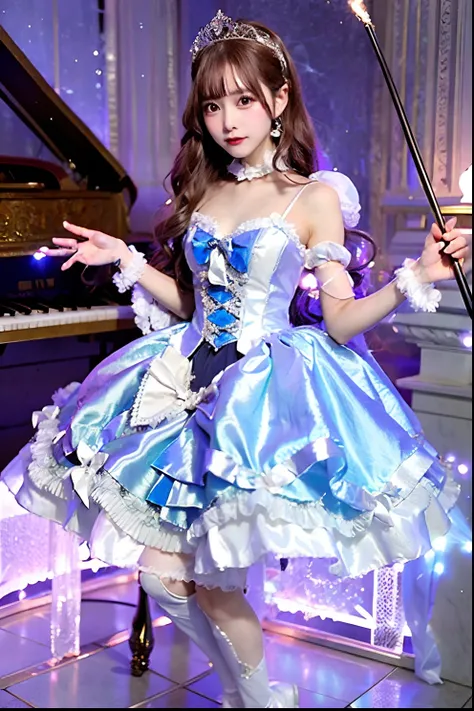 silver satin dress、alafe with a wand and crown, fantasy dress, magical dress, dreamy style, very magical and dreamy, lolita fash...