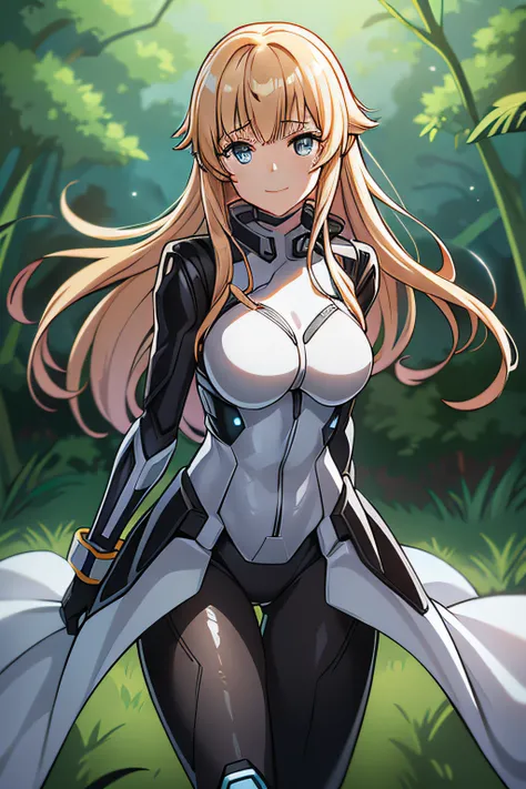 Cybernetic arm and glowing robot cyber girl,(Sheer and revealing costumes:1.3, ),(Robot Cyber Girl riding a powerful military-style motorcycle galloping through jungle:1.3), Glossy light brown and orange striped shorthair,Cute smile,Perfect round face,A ch...