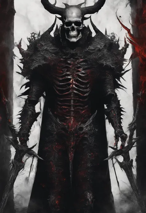 devil horns，Claws，battleaxe，Spooky environment，dentes pontiagudos，Berserker，full bodyesbian，Powerful aura，A strong sense of oppression，incredibly detailed，Red-eyed skeleton，The flames of hell are raging，Skeleton Legion，Ultra photo realsisim