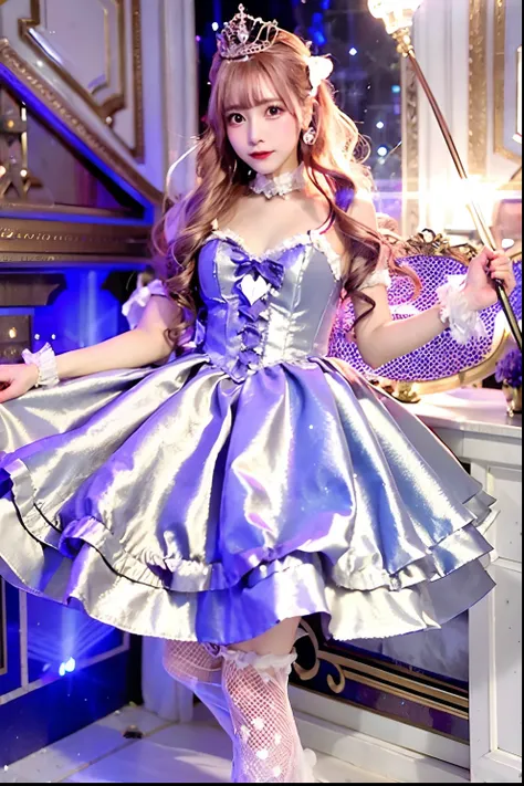 silver satin dress、alafe with a wand and crown, fantasy dress, magical dress, dreamy style, very magical and dreamy, lolita fash...