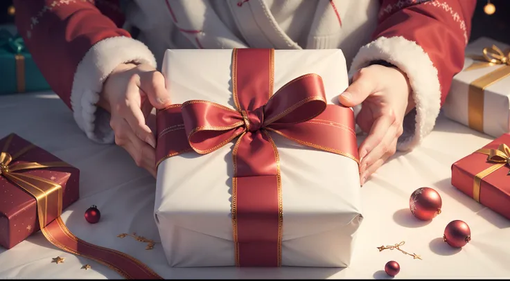 Visualize an image of Christmas presents, devoid of human presence, set against a clean, white background:

In the center of the frame, a collection of beautifully wrapped Christmas gifts is neatly arranged. Each gift is a work of art, adorned with colorfu...