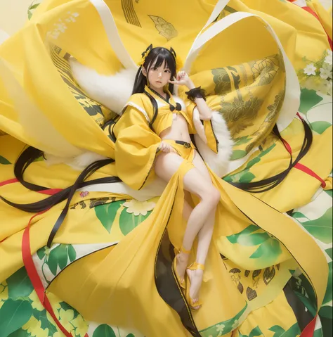 1 girl, mikanko of the oohime, black hair, Yellow clothes, realistic, ultra detail, 70mm lens