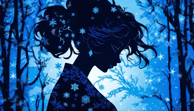 (Silhouette Art,cutouts:1.6)
(((Paper cutting art,A world where only black exists:1.3)

(Cowboy Shot),1 girl,Solo,
(Kimono Girl,profile:1.2),white, Clear and beautiful face,

BREAK
(Light blue snowflakes)
Textured glass background,