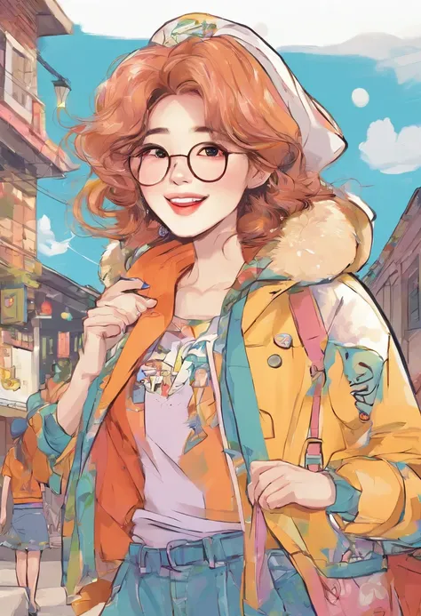 Super pretty 20 year old Korean girl,happy face, Cartoon style illustration, Cartoon Art Style, Cartoon Art Style, Digital illustration style, Highly detailed character design, cute detailed digital art, beautiful digital illustration, high quality portrai...