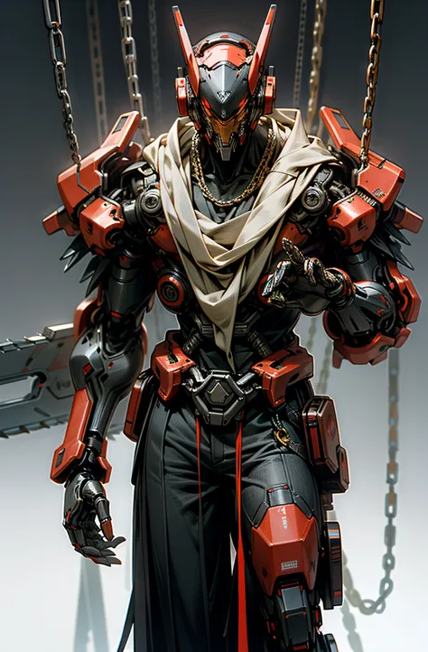 Dark_Fantasy,Cyberpunk,(chain saw,chain saw man,Red:1.1),1man,Mechanical marvel,Robotic presence,Cybernetic guardian,