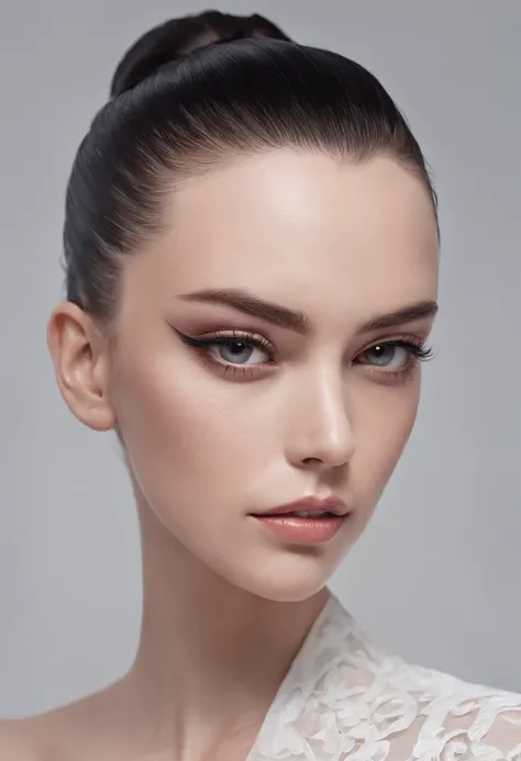 photograph of woman, slicked back hair, soaked hair, soaked, beautiful symmetrical face, highly detailed, intricate, sharp focus, 85mm, mid shot, (centered image composition), trending on Instagram, ultra realistic, concept art