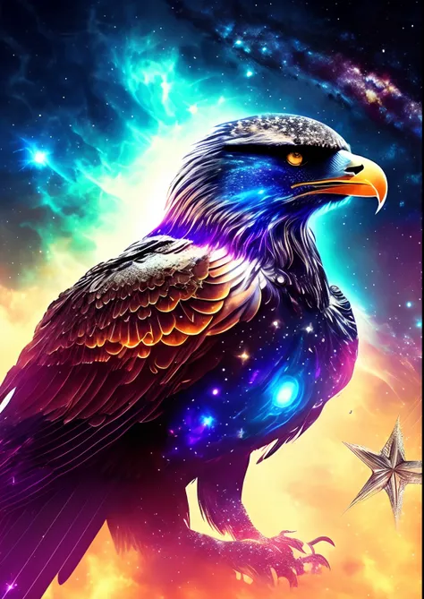 dreamlikeart, galaxy, outer space, nebula, star, [cyberpunked] eagle (star:1.5),