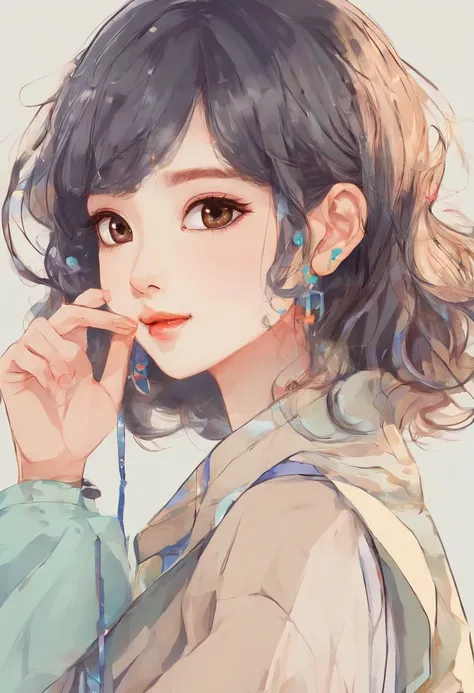 Hairstyles:  cut, Super pretty 20 year old Korean girl,happy face, Cartoon style illustration, Cartoon Art Style, Cartoon Art Style, Digital illustration style, Highly detailed character design, cute detailed digital art, beautiful digital illustration, hi...