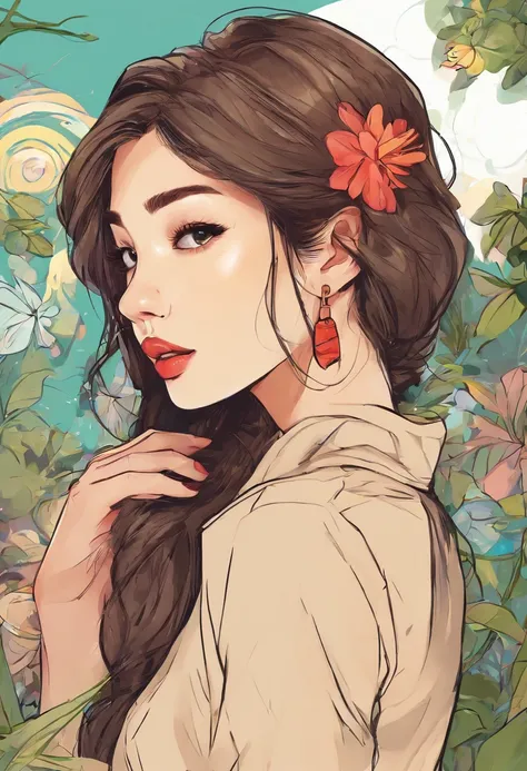 Hairstyles:  A sleek and high ponytail that adds an element of sophistication and style., Super pretty 20 year old Korean girl,happy face, Cartoon style illustration, Cartoon Art Style, Cartoon Art Style, Digital illustration style, Highly detailed charact...