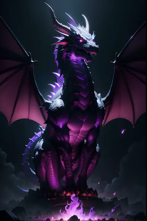 dragon, purple fire, dark ambience, masterpiece, best quality, 8k, ultra high resolution