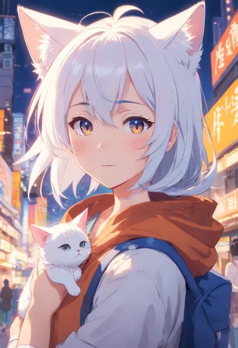 White-haired cat-eared girl