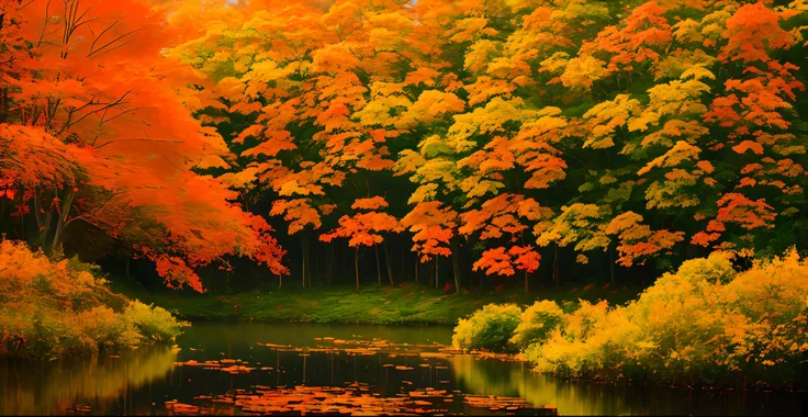 (The atmosphere is full of emotion in landscape images.. The atmosphere of the leaves changes color to orange.)