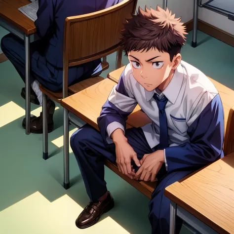 context, One man, Wearing school uniforms for boys, Kaguran, Sit alone, In class