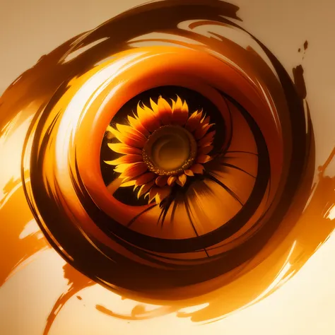 Sun flower。without background。whirling。In the style of ink painting。