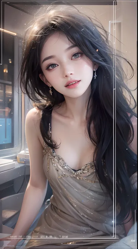 1girll,（Captivating quality：1.4），（True textured skins of the highest quality), Delicate face,Black hair, petite body,（perfect bodies：1.1）,  rimless eyewear, PUPILS SPARKLING，long eyelasher,grin, hyperphotorealism, Cinematic lighting, projected inset, surre...