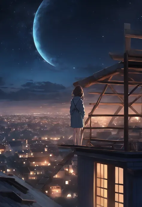 Anime girl standing on roof looking at night sky with stars, Anime wallpaper 4K, Anime wallpaper 4 k, 4K anime wallpaper, Anime art wallpaper 8 K, Anime art wallpaper 4k, Anime art wallpaper 4 K, style of anime4 K, Makoto Shinkai Cyril Rolando, 4k manga wa...