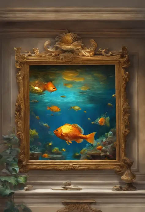 there is a fish that is swimming in a tank, a screenshot inspired by Jan van Kessel the Elder, unsplash, realism, fish in the background, fish tank, fishes swimming, aquarium life, fish swimming around, big aquarium, fishes, fishes floating in bedroom, fis...