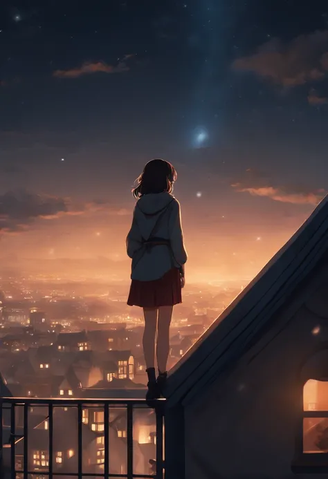 Anime girl standing on roof looking at the night sky with stars, Anime wallpaper 4K, Anime wallpaper 4 k, 4K anime wallpaper, Anime art wallpaper 8 K, Anime art wallpaper 4k, Anime art wallpaper 4 K, style of anime4 K, Makoto Shinkai Cyril Rolando, 4k mang...